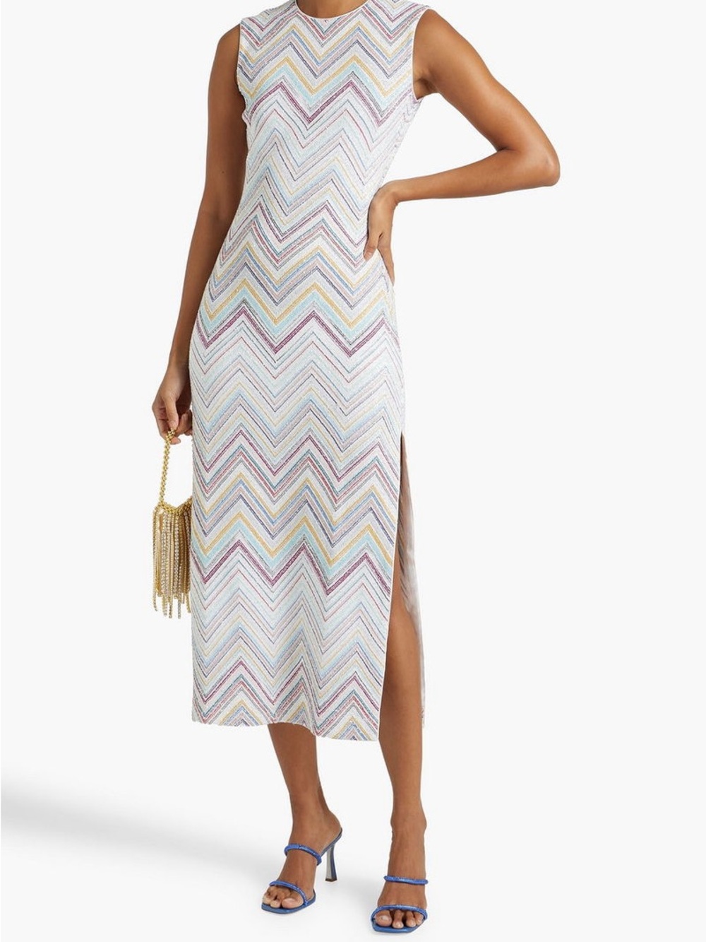 NEW Missoni White Multicolor Zigzag Midi Dress